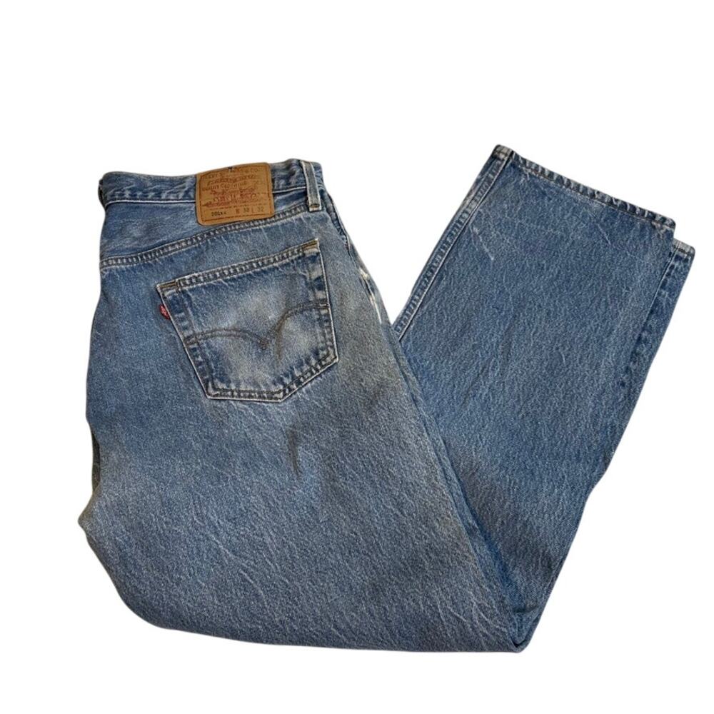 LEVIS Stonewash Blue Denim 80s‎ Jeans Distressed Button Fly Vintage 38x32